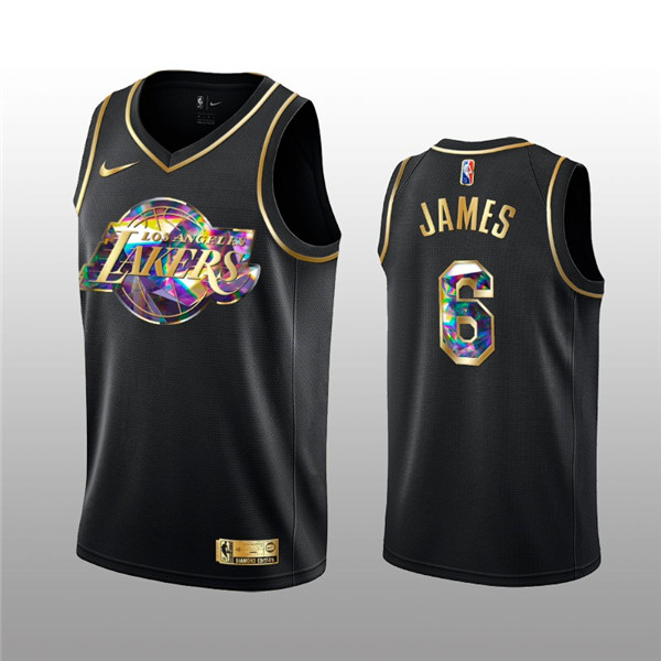Men's Los Angeles Lakers #6 LeBron James 2021/22 Black Golden Edition 75th Anniversary Diamond Logo Stitched Basketball Jersey Men's Los Angeles Lakers #6 LeBron James 2021/22 Black Golden Edition 75th Anniversary Diamond Logo Stitched Basketball Jersey